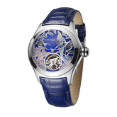 Reef Tiger Women's Luxury Blue Diamond Citron Crested Cockatoo Mechanical Skeleton Fashion Wrist Watch - Aurora Parrots RGA7015